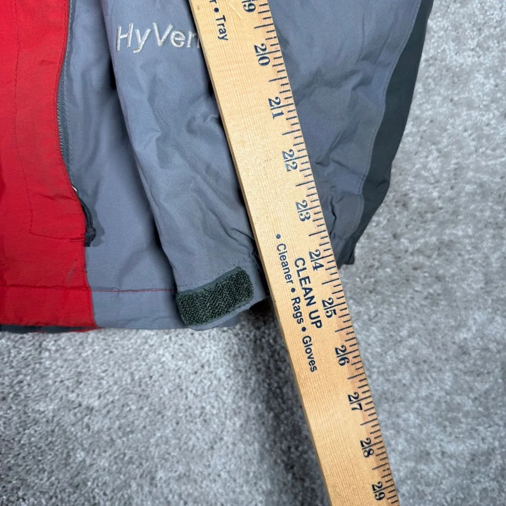 The North Face HyVent Jacket Mens XL Red Grey Zip Hooded Rain Shell Coat READ